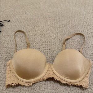 aerie Beige Lace-Trim T-Shirt Bra